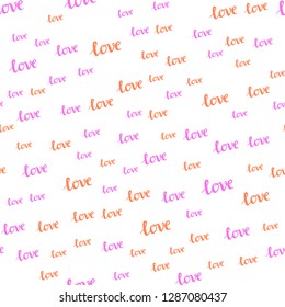 Light Pink, Yellow vector seamless background with words of love. Illustration with colorful phrase LOVE YOU in romantic style. Texture for window blinds, curtains.