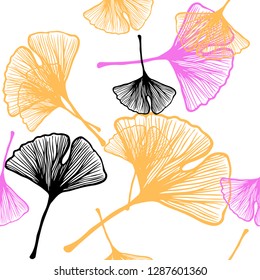 Light Pink, Yellow vector seamless natural background with leaves. A vague abstract illustration with leaves in doodles style. Design for textile, fabric, wallpapers.