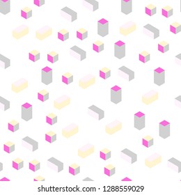 Light Pink, Yellow vector seamless, isometric cover in polygonal style. Beautiful illustration with rectangles and squares. Design for wallpaper, fabric makers.