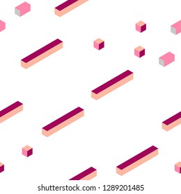 Light Pink, Yellow vector seamless, isometric pattern in square style. Decorative design in abstract style with rectangles. Template for business cards, websites.