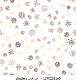 Light Pink, Yellow vector seamless cover with beautiful snowflakes. Blurred decorative design in xmas style with snow. Pattern for design of fabric, wallpapers.
