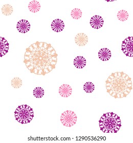 Light Pink, Yellow vector seamless layout with bright snowflakes. Decorative shining illustration with snow on abstract template. Template for business cards, websites.