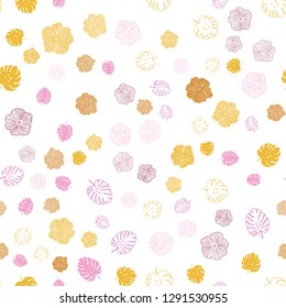 Light Pink, Yellow vector seamless doodle texture with leaves, flowers. Illustration with doodles on abstract template. Design for wallpaper, fabric makers.