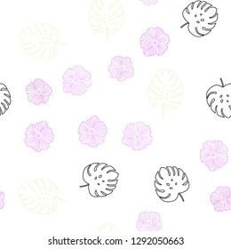Light Pink, Yellow vector seamless doodle background with flowers, leaves. Illustration with doodles on abstract template. Pattern for trendy fabric, wallpapers.