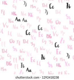 Light Pink, Yellow vector seamless pattern with ABC symbols. Modern geometrical illustration with ABC english symbols. Pattern for design of fabric, wallpapers.