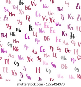 Light Pink, Yellow vector seamless background with signs of alphabet. Shining illustration with ABC symbols on abstract template. Pattern for design of fabric, wallpapers.