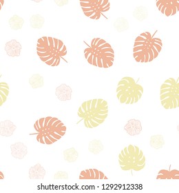 Light Pink, Yellow vector seamless abstract backdrop with flowers, leaves. Colorful illustration in doodle style with leaves, flowers. Design for textile, fabric, wallpapers.