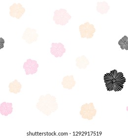 Light Pink, Yellow vector seamless elegant pattern with flowers. Doodle illustration of flowers in Origami style. Pattern for trendy fabric, wallpapers.
