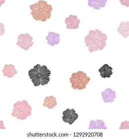 Light Pink, Yellow vector seamless abstract pattern with flowers. Illustration with colorful abstract doodle flowers. Pattern for design of fabric, wallpapers.