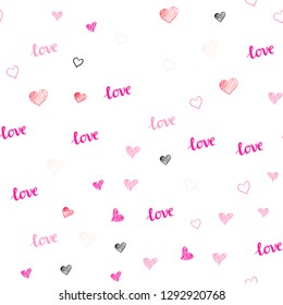 Light Pink, Yellow vector seamless backdrop with phrase LOVE YOU, hearts. Colorful illustration with quote LOVE YOU, hearts. Pattern for design of fabric, wallpapers.