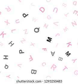 Light Pink, Yellow vector seamless background with signs of alphabet. Colored alphabet signs with gradient on white background. Template for business cards, websites.