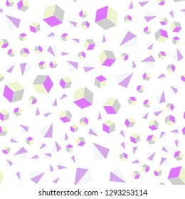 Light Pink, Yellow vector seamless, isometric pattern with polygonal style with cubes. Illustration with colorful triangles, rectangles. Pattern for trendy fabric, wallpapers.