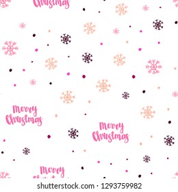 Light Pink, Yellow vector seamless background with xmas snowflakes. Glitter abstract illustration with crystals of ice. Trendy design for wallpaper, fabric makers.