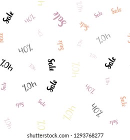 Light Pink, Yellow vector seamless cover with symbols of 40 % sales. Abstract illustration with colorful gradient symbols of sales. Backdrop for super sales on Black Friday.