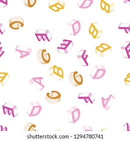 Light Pink, Yellow vector seamless backdrop with 3D english symbols. Modern geometrical illustration with 3D ABC english symbols. Design for textile, fabric, wallpapers.