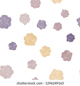Light Pink, Yellow vector seamless abstract backdrop with flowers. Illustration with colorful abstract doodle flowers. Pattern for trendy fabric, wallpapers.