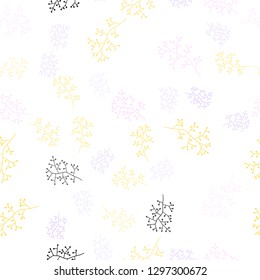 Light Pink, Yellow vector seamless doodle background with branches. Illustration with doodles on abstract template. Pattern for design of fabric, wallpapers.