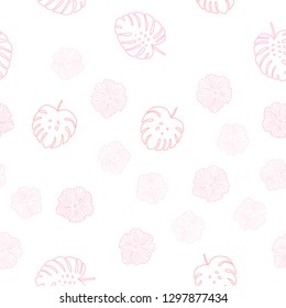 Light Pink, Yellow vector seamless abstract pattern with flowers, leaves. Sketchy doodles on white background. Template for business cards, websites.