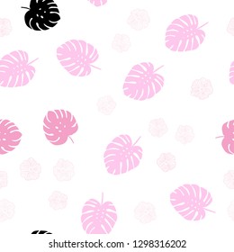 Light Pink, Yellow vector seamless doodle background with flowers, leaves. Abstract illustration with leaves, flowers in doodles style. Template for business cards, websites.