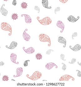 Light Pink, Yellow vector seamless doodle background with leaves and flowers. Shining colored illustration with leaves and flowers. Texture for window blinds, curtains.