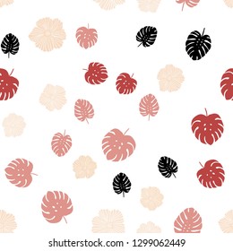 Light Pink, Yellow vector seamless natural background with flowers, leaves. Abstract illustration with leaves, flowers in doodles style. Pattern for design of fabric, wallpapers.