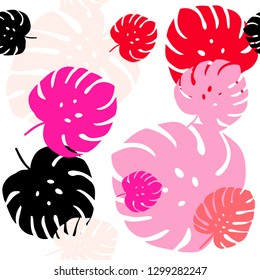 Light Pink, Yellow vector seamless doodle texture with leaves. Doodle illustration of leaves in Origami style with gradient. Pattern for design of fabric, wallpapers.