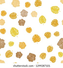 Light Pink, Yellow vector seamless doodle background with flowers, leaves. Leaves, flowers in natural style on white background. Template for business cards, websites.