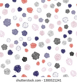 Light Pink, Yellow vector seamless abstract background with leaves, flowers. Glitter abstract illustration with leaves and flowers. Texture for window blinds, curtains.
