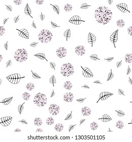 Light Pink, Yellow vector seamless doodle background with leaves, flowers. An elegant bright illustration with leaves and flowers. Pattern for design of window blinds, curtains.
