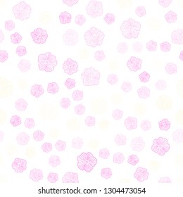 Light Pink, Yellow vector seamless natural pattern with flowers. Colorful illustration in doodle style with flowers. Pattern for trendy fabric, wallpapers.