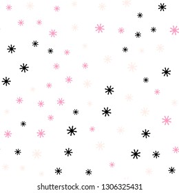 Light Pink, Yellow vector seamless template with ice snowflakes. Colorful decorative design in xmas style with snow. Template for business cards, websites.