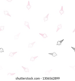 Light Pink, Yellow vector seamless background with ice-cream cones. Decorative illustration with ice-cream on abstract template. Doodle design for your business advert of cafes.