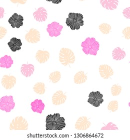 Light Pink, Yellow vector seamless elegant wallpaper with flowers, leaves. Creative illustration in blurred style with leaves, flowers. Design for textile, fabric, wallpapers.