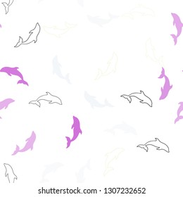 Light Pink, Yellow vector seamless backdrop with ocean dolphins. Isolated sea dolphins on white background. Template for natural magazines.