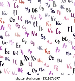 Light Pink, Yellow vector seamless pattern with ABC symbols. Modern geometrical illustration with ABC english symbols. Pattern for trendy fabric, wallpapers.