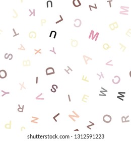 Light Pink, Yellow vector seamless background with signs of alphabet. Abstract illustration with colored latin alphabet. Design for textile, fabric, wallpapers.