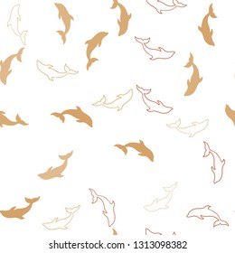 Light Pink, Yellow vector seamless template with dolphins. Decorative design in natural style with sea dolphins. Natural design for wallpapers.