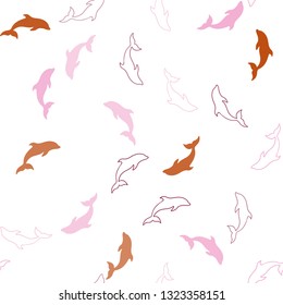 Light Pink, Yellow vector seamless template with dolphins. Natural illustration with sea dolphins. Natural design for wallpapers.