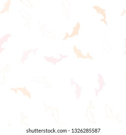 Light Pink, Yellow vector seamless pattern with sea dolphins. Shining illustration of colorful gradient sea dolphins. Template for natural magazines.