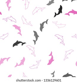 Light Pink, Yellow vector seamless pattern with sea dolphins. Shining illustration of colorful gradient sea dolphins. Pattern for wildlife ad, booklets.