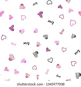Light Pink, Yellow vector seamless cover with quote LOVE YOU, hearts. Design in doodle style with text LOVE YOU, hearts. Design for textile, fabric, wallpapers.