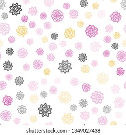 Light Pink, Yellow vector seamless texture with colored snowflakes. Glitter abstract illustration with crystals of ice. Design for textile, fabric, wallpapers.