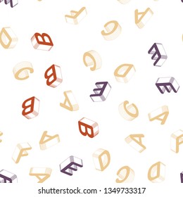 Light Pink, Yellow vector seamless backdrop with 3D english symbols. Colorful 3D alphabet signs with gradient on white background. Texture for window blinds, curtains.