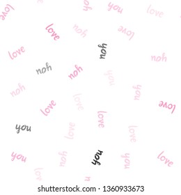 Light Pink, Yellow vector seamless cover with quote LOVE YOU. Decorative illustration with words of love in abstract style. Texture for window blinds, curtains.