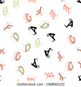 Light Pink, Yellow vector seamless backdrop with 3D english symbols. Abstract illustration with 3D ABC symbols. Design for textile, fabric, wallpapers.