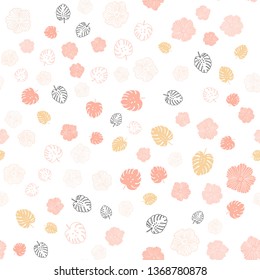 Light Pink, Yellow vector seamless abstract pattern with leaves, flowers. Creative illustration in blurred style with leaves, flowers. Texture for window blinds, curtains.