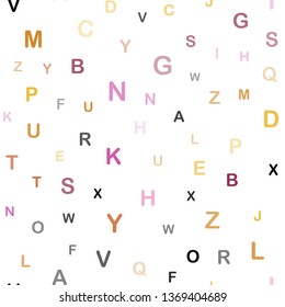 Light Pink, Yellow vector seamless layout with latin alphabet. Modern geometrical illustration with ABC english symbols. Design for textile, fabric, wallpapers.