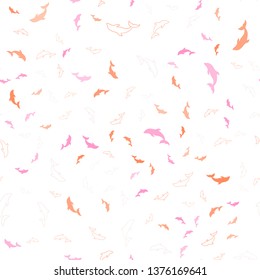 Light Pink, Yellow vector seamless template with dolphins. Isolated sea dolphins on white background. Pattern for marine leaflets.