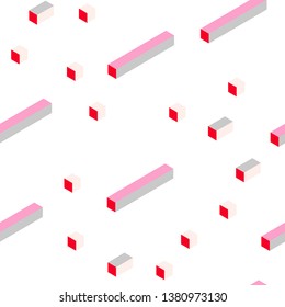 Light Pink, Yellow vector seamless, isometric pattern in square style. Decorative design in abstract style with rectangles. Texture for window blinds, curtains.