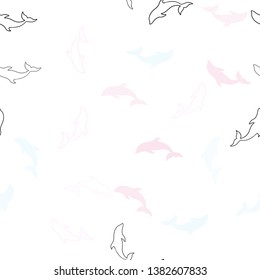 Light Pink, Yellow vector seamless pattern with sea dolphins. Natural illustration with sea dolphins. Pattern for wildlife ad, booklets.